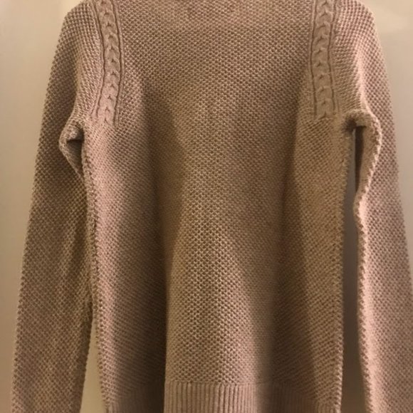 Tan Crew Neck Cable Knit Sweater (Loft, M) - Picture 4 of 5